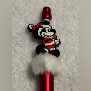 P512 - Fancy Beaded Pen Disney Mickey Mouse Christmas Refillable Ink Red